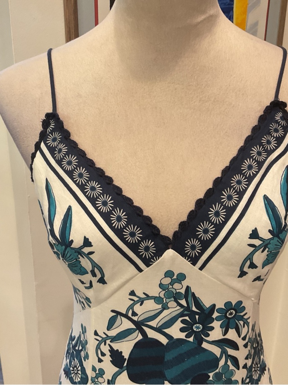 FARM Rio White Dress with Teal & Navy Floral Print - Picture 3 of 15